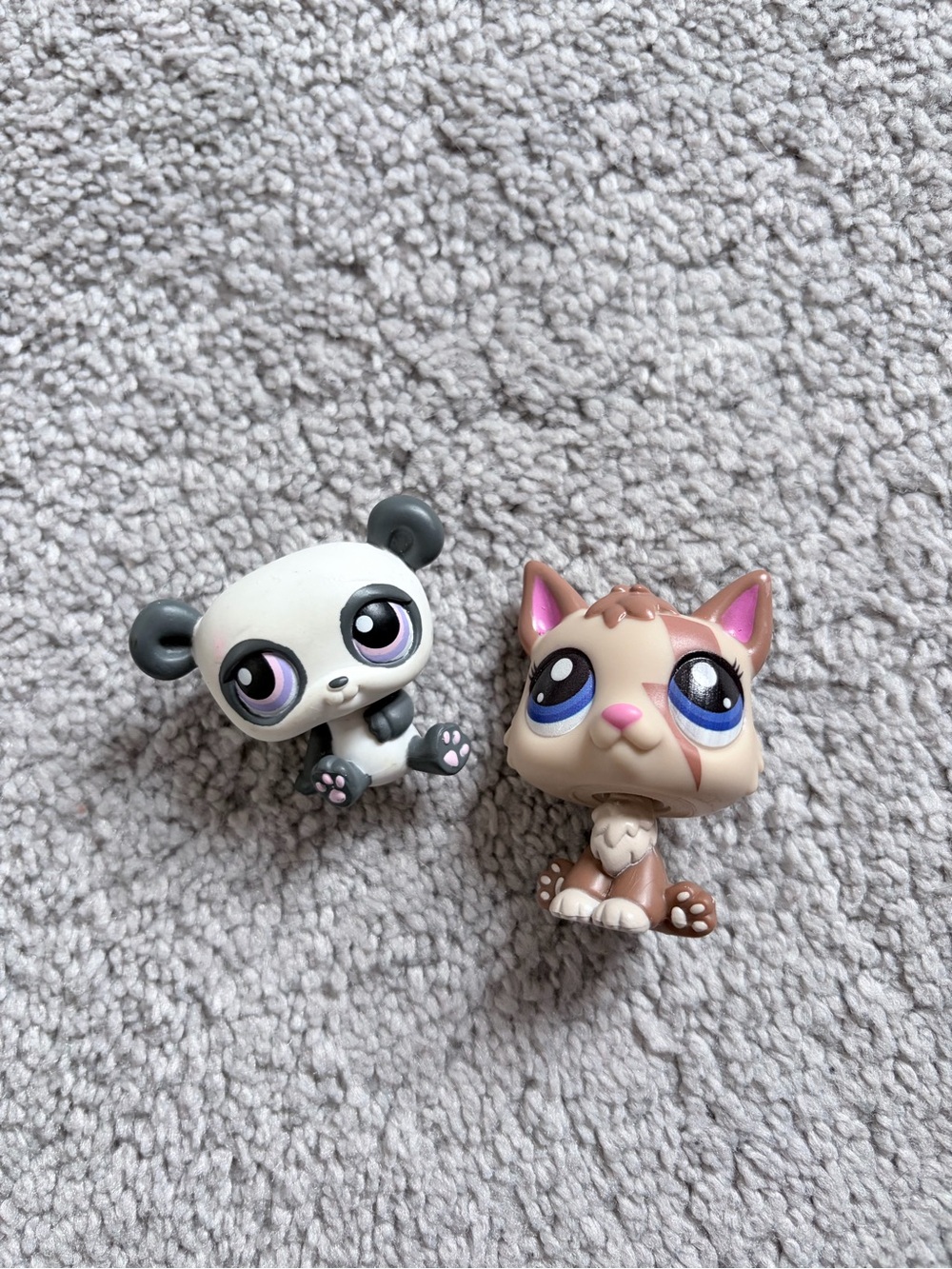 Littlest Pet Shop Panda and Cat Figures - White, Gray, Brown, Pink Accents